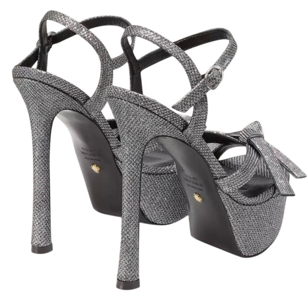 Stuart Weitzman Bow Platform Rhinestone Heels NIB Gunmetal 8.5 - Picture 2 of 3